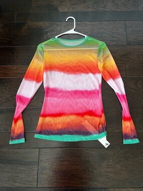 NWT Missguided Women’s Mesh Top in Sunset Ombré Colors; Size Small